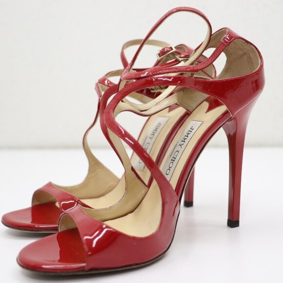 Jimmy Choo Red Patent Leather Lance Strappy Sandals Size 8.5 US/38.5 EU - Picture 1 of 12